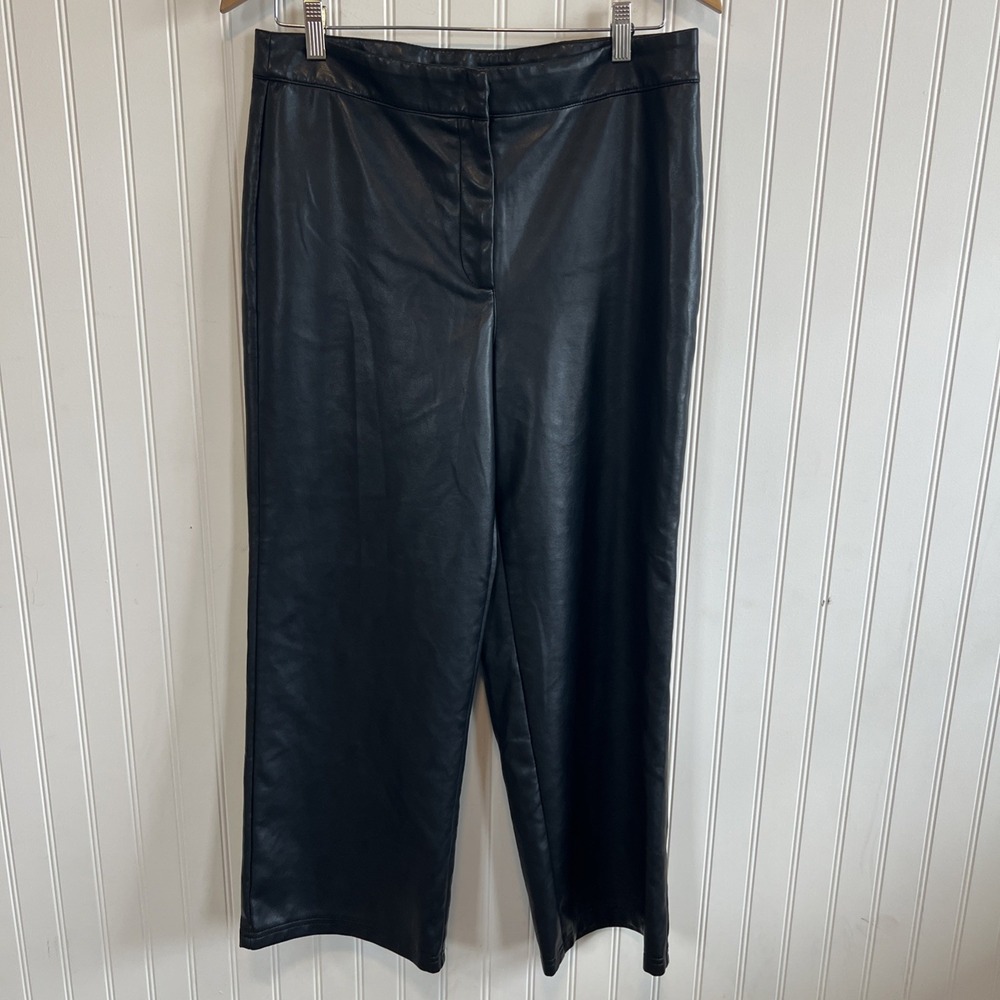 Bagatelle Collection Faux Leather Wide Leg Cropped Pants Size M Black NWOT